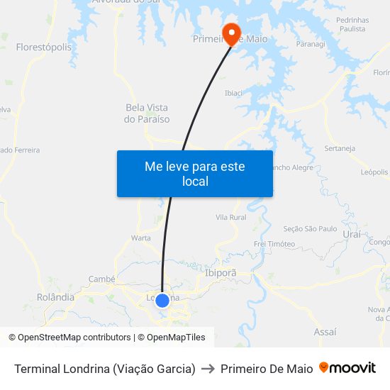 Terminal Londrina (Viação Garcia) to Primeiro De Maio map