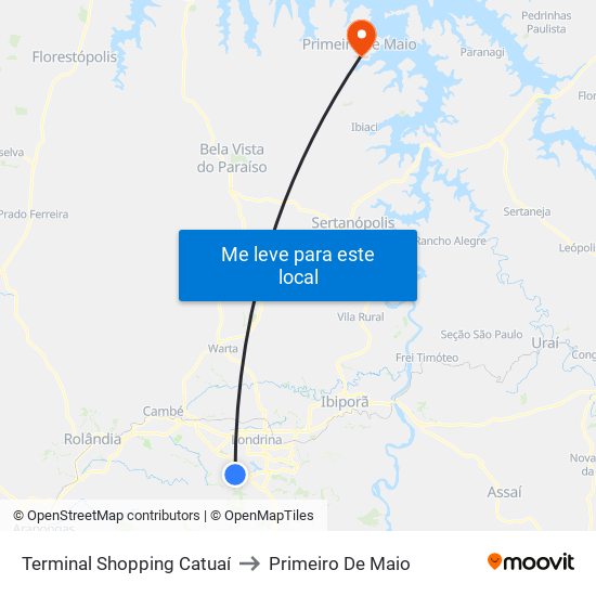 Terminal Shopping Catuaí to Primeiro De Maio map