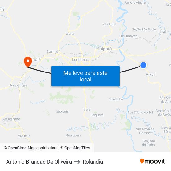 Antonio Brandao De Oliveira to Rolândia map