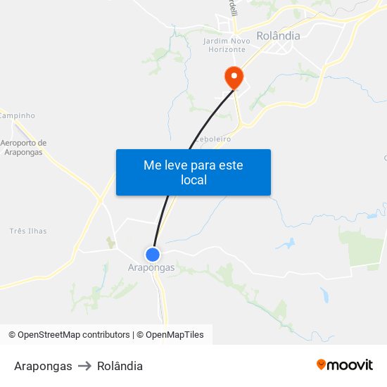 Arapongas to Rolândia map