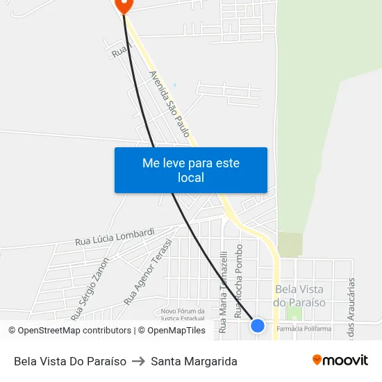 Bela Vista Do Paraíso to Santa Margarida map