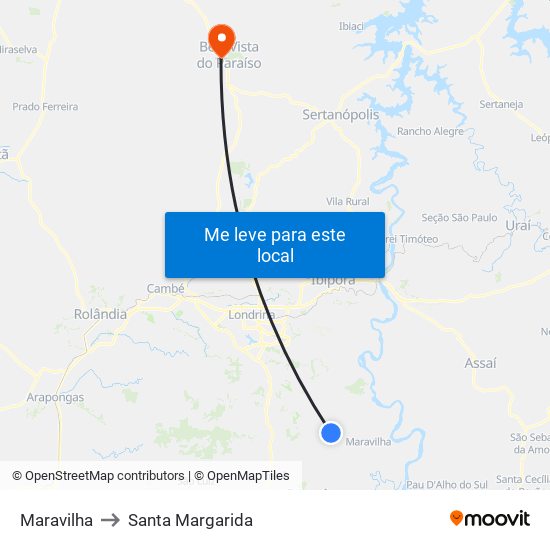 Maravilha to Santa Margarida map