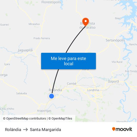 Rolândia to Santa Margarida map