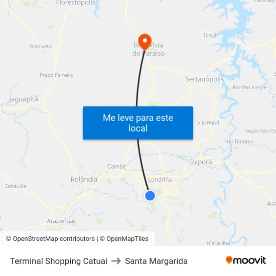 Terminal Shopping Catuaí to Santa Margarida map