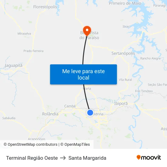 Terminal  Região Oeste to Santa Margarida map