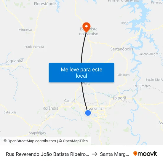 Rua Reverendo João Batista Ribeiro Neto, 76 to Santa Margarida map