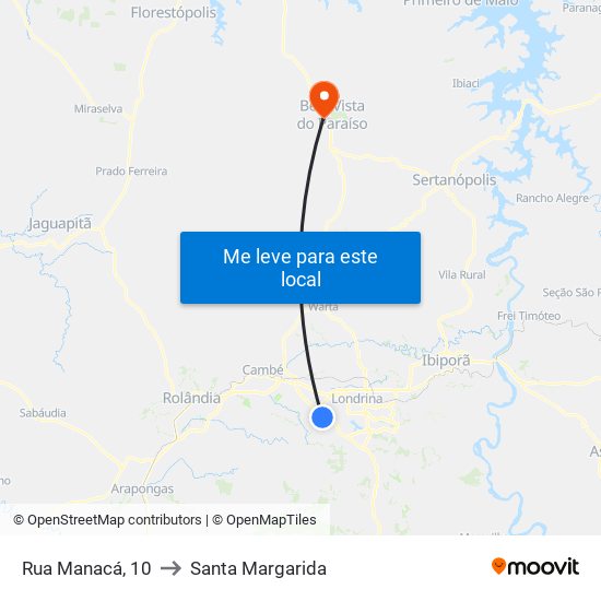 Rua Manacá, 10 to Santa Margarida map