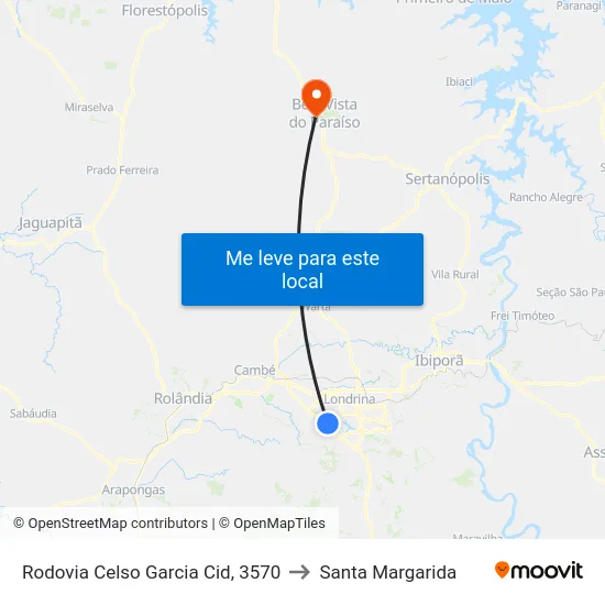 Rodovia Celso Garcia Cid, 3570 to Santa Margarida map
