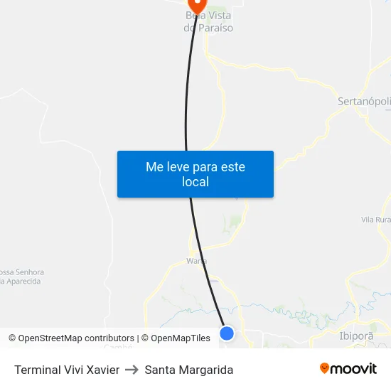Terminal Vivi Xavier to Santa Margarida map