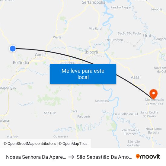 Nossa Senhora Da Aparecida to São Sebastião Da Amoreira map