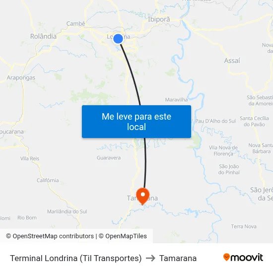 Terminal Londrina (Til Transportes) to Tamarana map