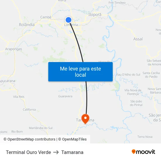 Terminal Ouro Verde to Tamarana map