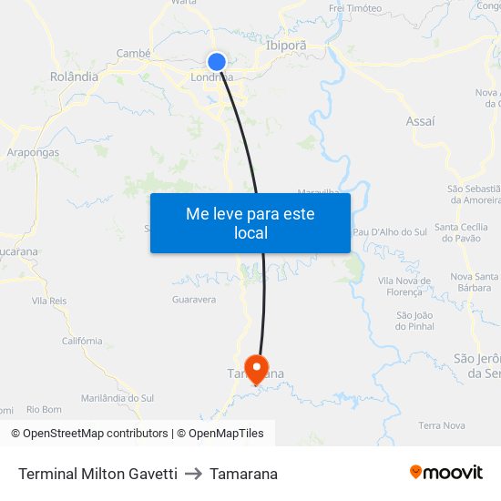 Terminal Milton Gavetti to Tamarana map