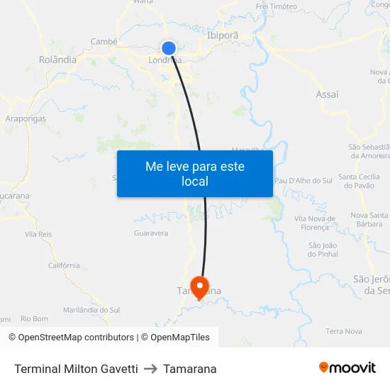 Terminal Milton Gavetti to Tamarana map