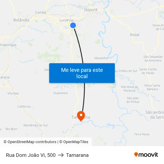 Rua Dom João Vi, 500 to Tamarana map