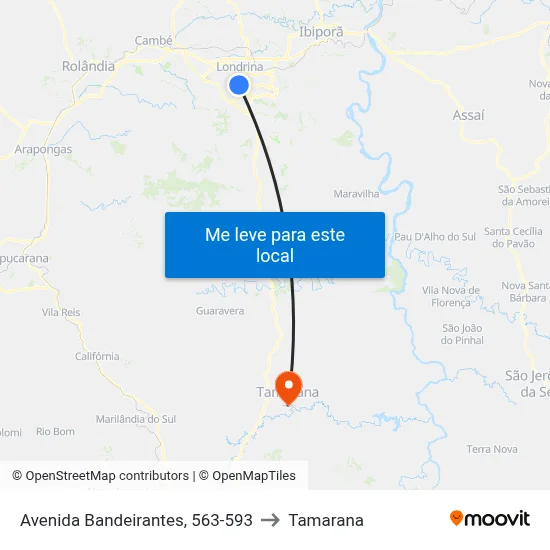Avenida Bandeirantes, 563-593 to Tamarana map