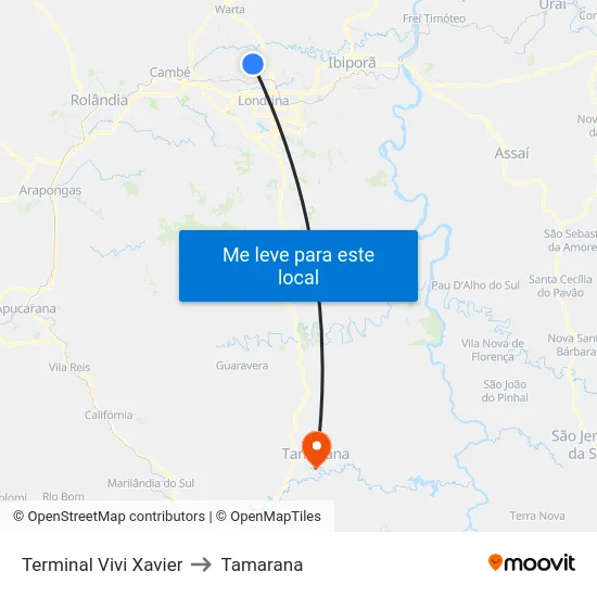 Terminal Vivi Xavier to Tamarana map