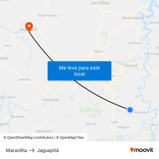 Maravilha to Jaguapitã map