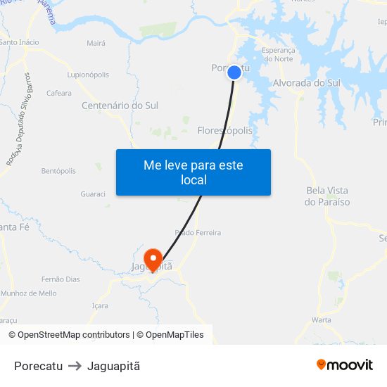 Porecatu to Jaguapitã map