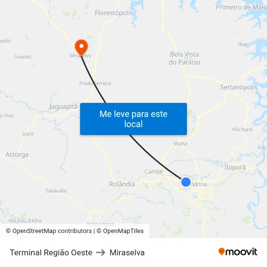 Terminal  Região Oeste to Miraselva map