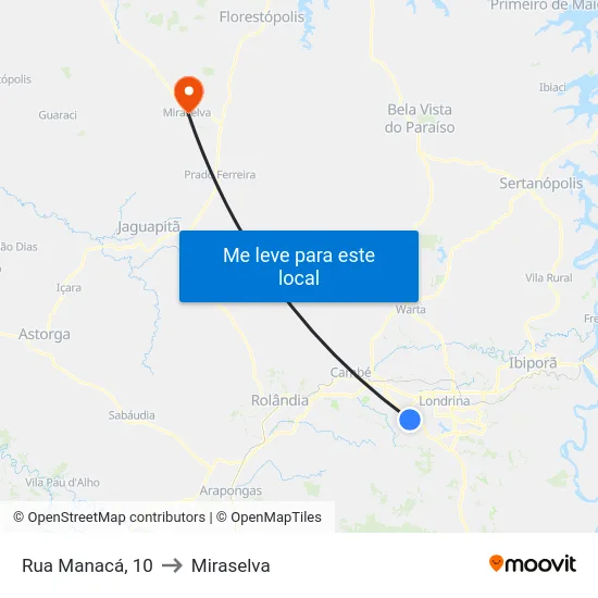 Rua Manacá, 10 to Miraselva map