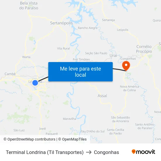 Terminal Londrina (Til Transportes) to Congonhas map