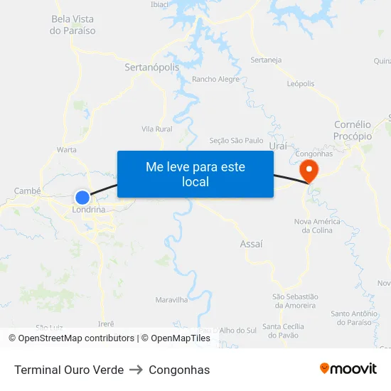 Terminal Ouro Verde to Congonhas map