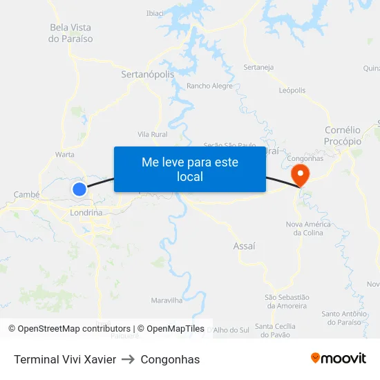 Terminal Vivi Xavier to Congonhas map