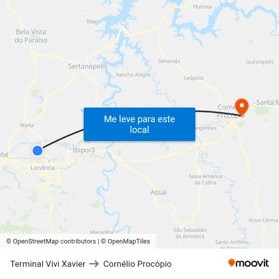 Terminal Vivi Xavier to Cornélio Procópio map