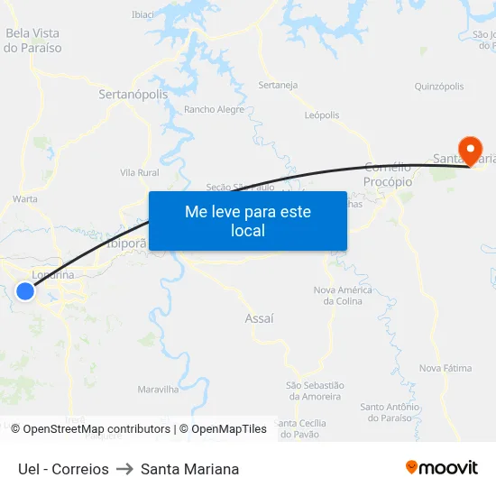 Uel - Correios to Santa Mariana map