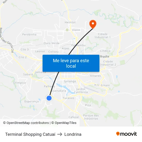 Terminal Shopping Catuaí to Londrina map