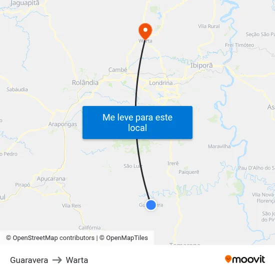 Guaravera to Warta map