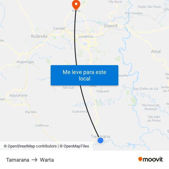 Tamarana to Warta map