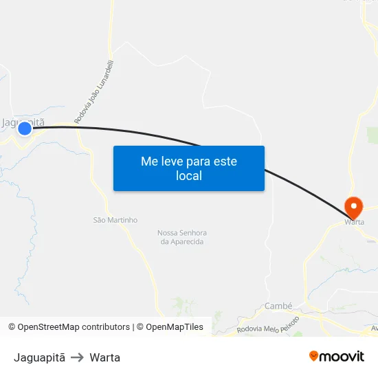 Jaguapitã to Warta map