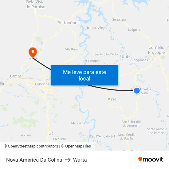 Nova América Da Colina to Warta map