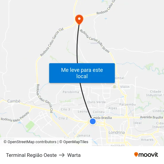 Terminal  Região Oeste to Warta map