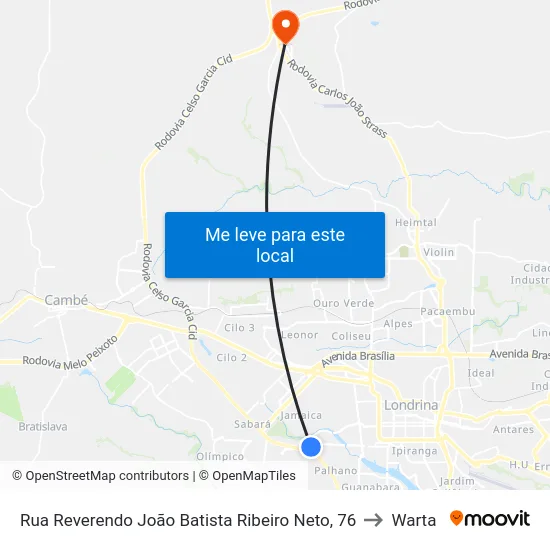 Rua Reverendo João Batista Ribeiro Neto, 76 to Warta map