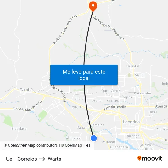 Uel - Correios to Warta map