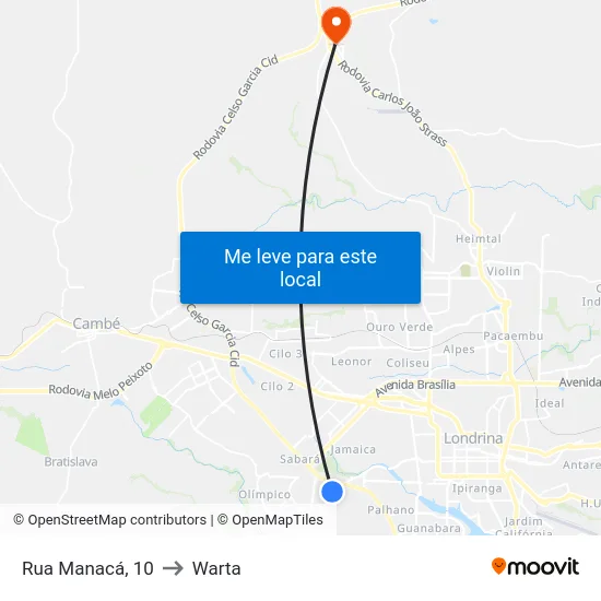 Rua Manacá, 10 to Warta map