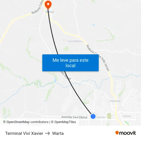 Terminal Vivi Xavier to Warta map