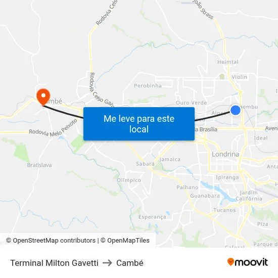Terminal Milton Gavetti to Cambé map