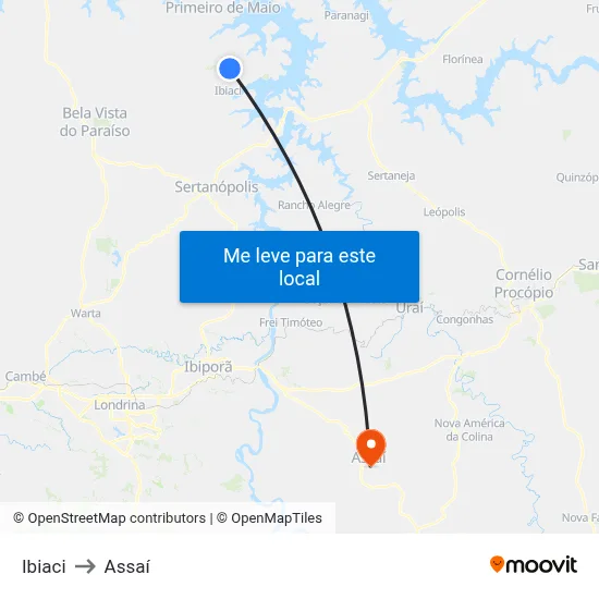 Ibiaci to Assaí map