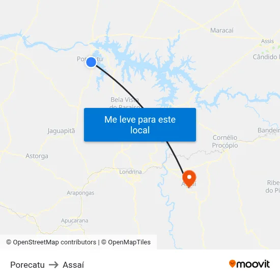 Porecatu to Assaí map