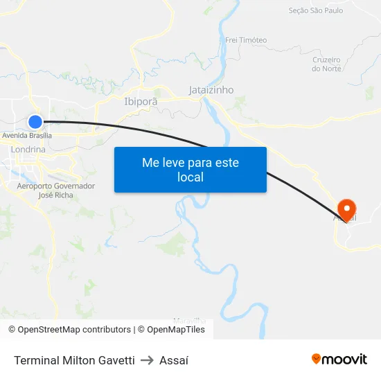 Terminal Milton Gavetti to Assaí map