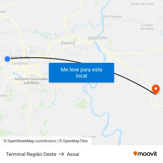 Terminal  Região Oeste to Assaí map