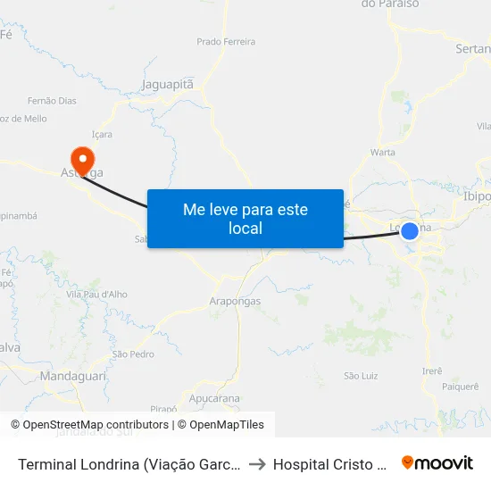 Terminal Londrina (Viação Garcia) to Hospital Cristo Rei map