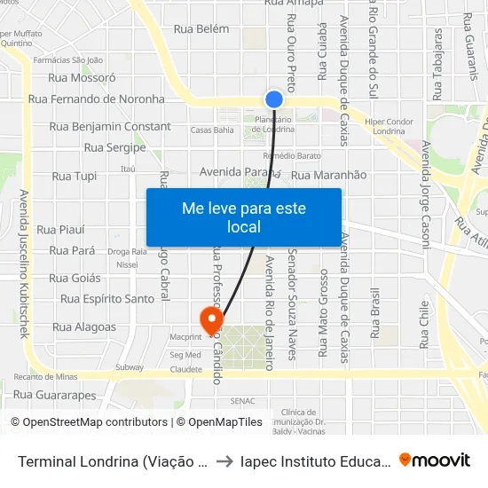 Terminal Londrina  (Viação Garcia) to Iapec Instituto Educacional map