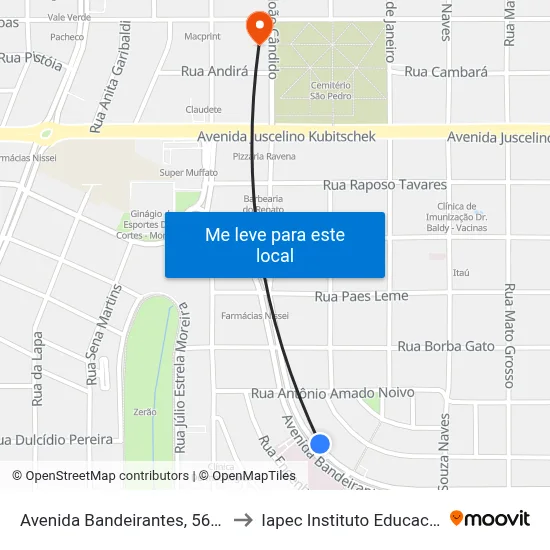 Avenida Bandeirantes, 563-593 to Iapec Instituto Educacional map
