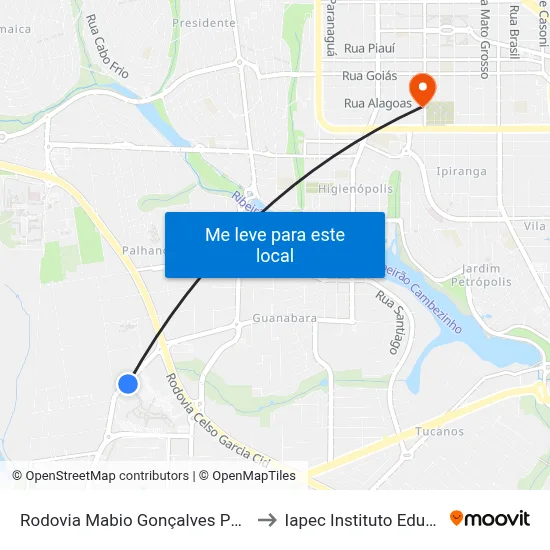 Rodovia Mabio Gonçalves Palhano, 300 to Iapec Instituto Educacional map