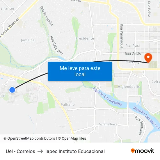 Uel - Correios to Iapec Instituto Educacional map